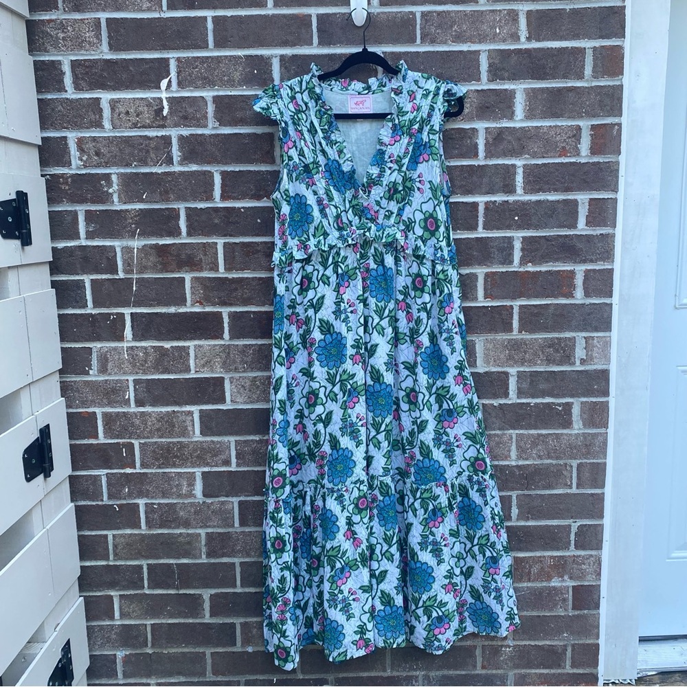 Banjanan Maxi Dress Women’s L – Hand Block Print Floral Sleeveless Boho India 10